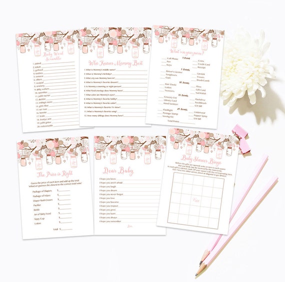 Pink Mason Jars Baby Shower Games Package Floral Price Is Right Pink Mason Jars Baby Shower Games Package Floral Price Is Right