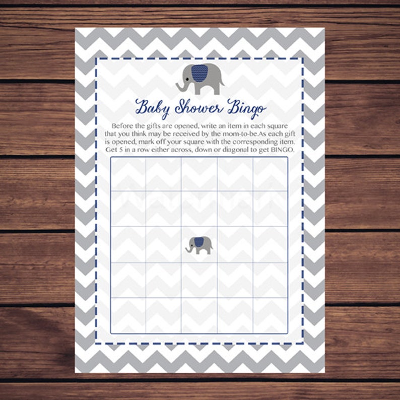 Navy Elephant Baby Shower Bingo Cards Elephant Baby Shower Etsy