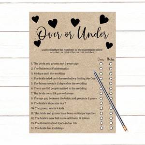 Editable Over or Under Bridal Shower Game Kraft Bridal Over or Under ...