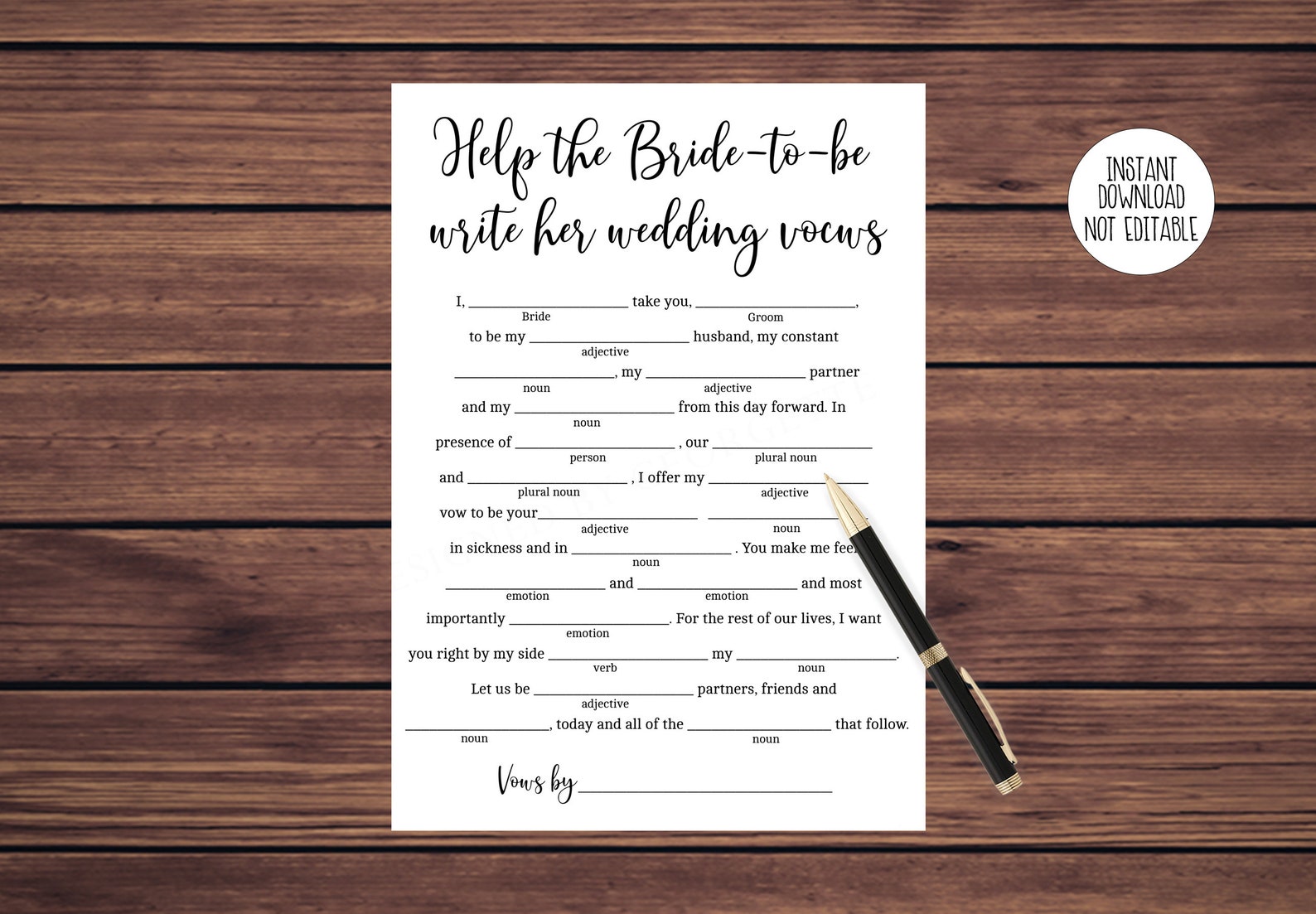 Wedding Vows Game Bridal Shower Mad Libs Wedding Mad Libs - Etsy