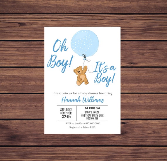 bear boy baby shower invitations