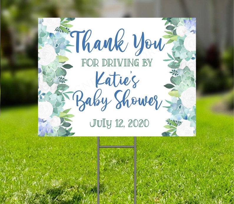 Drive Through Baby Shower Yard Sign Blue Succulent Baby Etsy