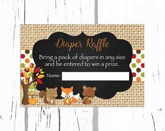 Fall Woodland Baby Shower Diaper Raffle Tickets Woodland Baby Shower Diaper Raffle Insert Card Instant Download  223 Printable