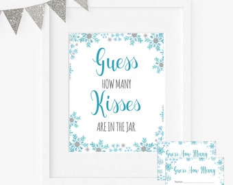 Guess How Many Kisses are in the Jar Game Blue Snowflake Shower Candy Guessing Game Candy Guessing Game Instant Download Printable 501