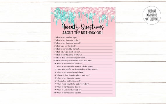 Twenty Questions About The Birthday Girl Pink Blue Questions How Well Do You Know The Birthday Girl Adult Instant Download 130 By Designed By Georgette Catch My Party Twenty Questions About The Birthday Girl Pink Blue Questions How Well Do You Know The Birthday Girl Adult Instant Download 130 By Designed By Georgette Catch My Party