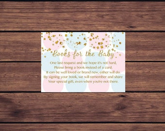 Pink Blue and Gold Baby Shower Bring a Book Instead of a Card Insert Baby Shower Book Request Book Insert Instant Download   818 Printable