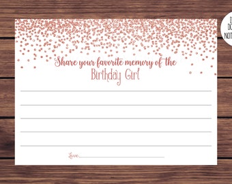 Share Your Favorite Memory of the Birthday Girl Rose Gold Share a Memory Card Adult Birthday Instant Download Printable 115
