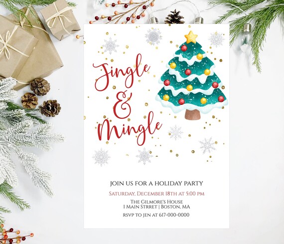Christmas Invitation, Holiday Party Invitation, Jingle and Mingle ...