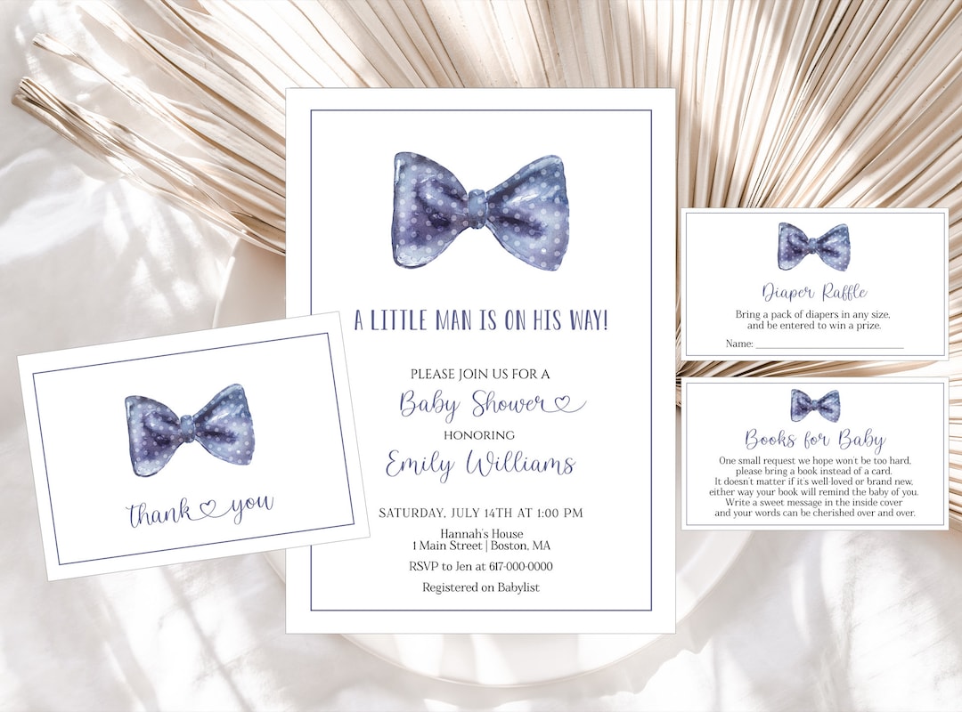 Bow Tie Baby Shower Invitation Set Editable Little Man Baby Shower ...
