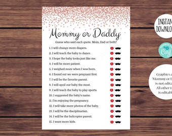 Editable Mommy or Daddy Baby Shower Game Rose Gold Baby Shower Game Printable Editable Instant Download 522