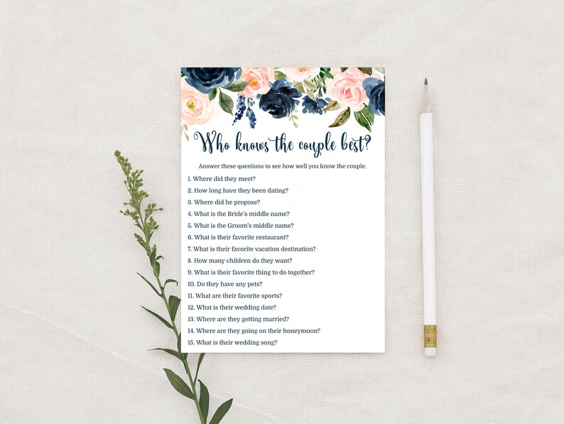 Who Knows the Couple Best Game Blue Pink Floral Bridal Shower Not Editable Instant Download Printable Not Editable 515 image 1