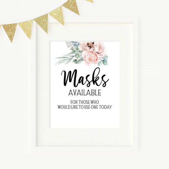 Masks Available Sign, Pink Floral Masks Available for those who would like one Bridal Shower Wedding Sign Printable, Instant Download 511 Il_570xn
