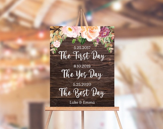 Editable Relationship Dates Sign, Rustic Pink Floral First Day Yes Day Best Day Wedding Sign, Printable Editable Instant Download Il_570xn