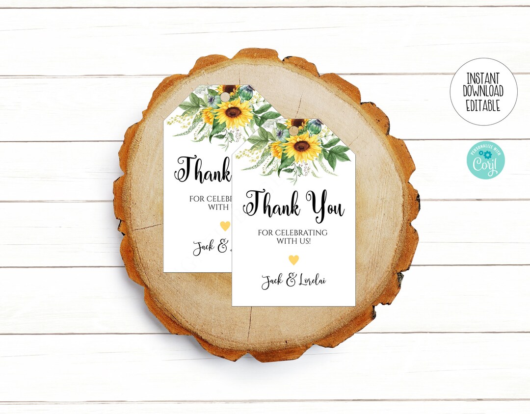 Editable Sunflower Thank You Favor Tag, Printable Thank You Shower Tag ...