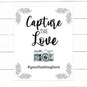 Editable Kraft Capture the Love Sign, Rustic Hashtag Social Media Sign ...