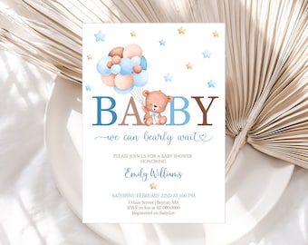 Editable Teddy Bear Baby Shower Invitation Boy Baby Shower Invitation Blue  Baby Shower Corjl Invitation Template 801