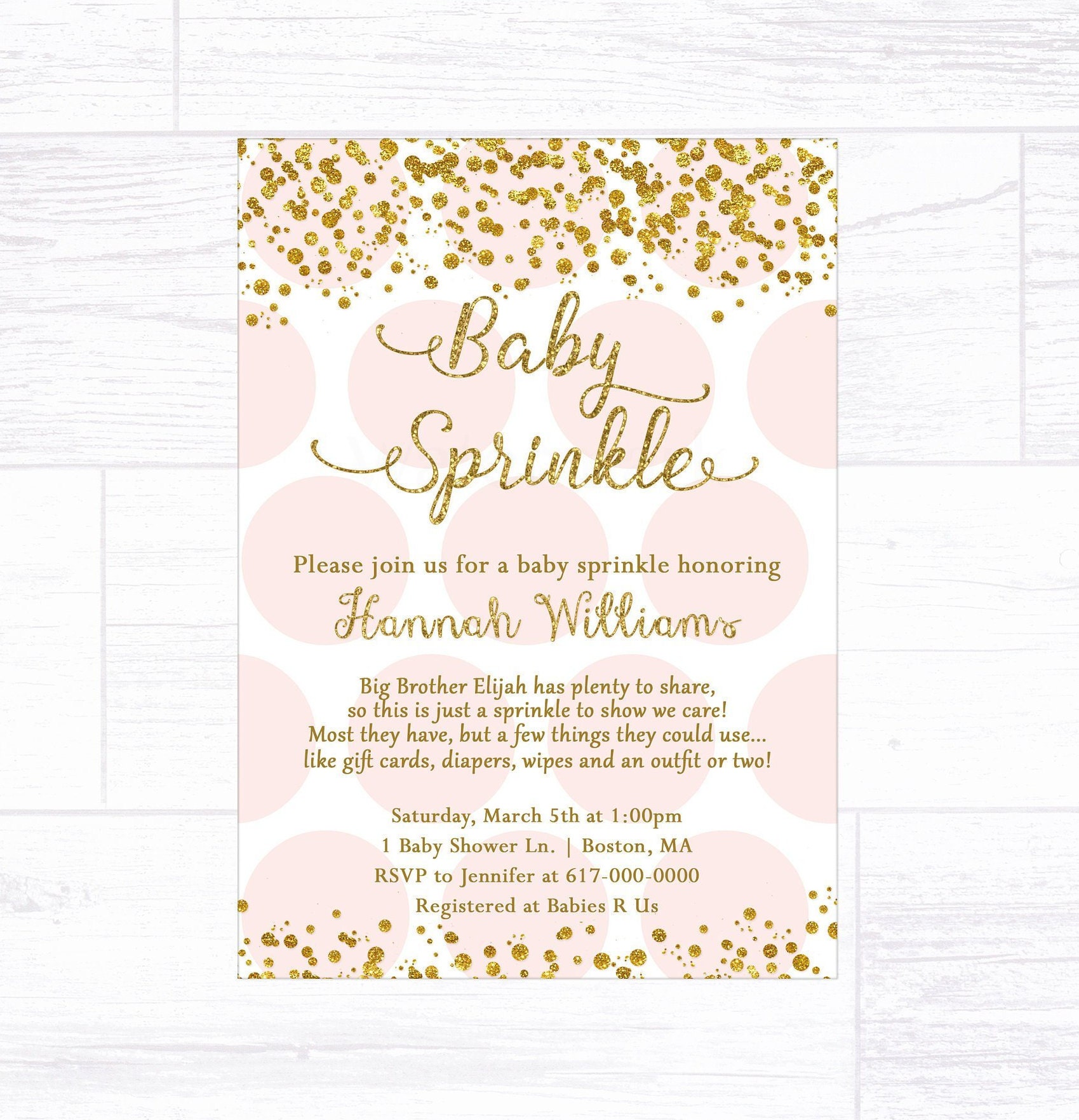 Pink and Gold Baby Sprinkle Invitation Girl Pink Baby Etsy