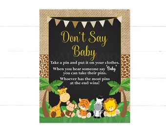 Safari Don't Say Baby Baby Shower Game Jungle Baby Animals Safari Don't Say Baby Game Instant Download   502 Printable