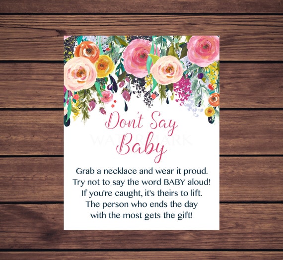 Floral Don't Say Baby Necklace Game, Floral Navy Baby Dont Say Baby