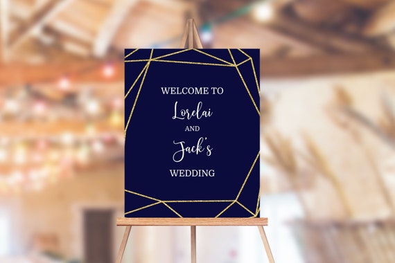 Editable Wedding Welcome Sign, Navy and Gold Wedding Welcome Sign, 514 Editable Instant Download Il_570xn