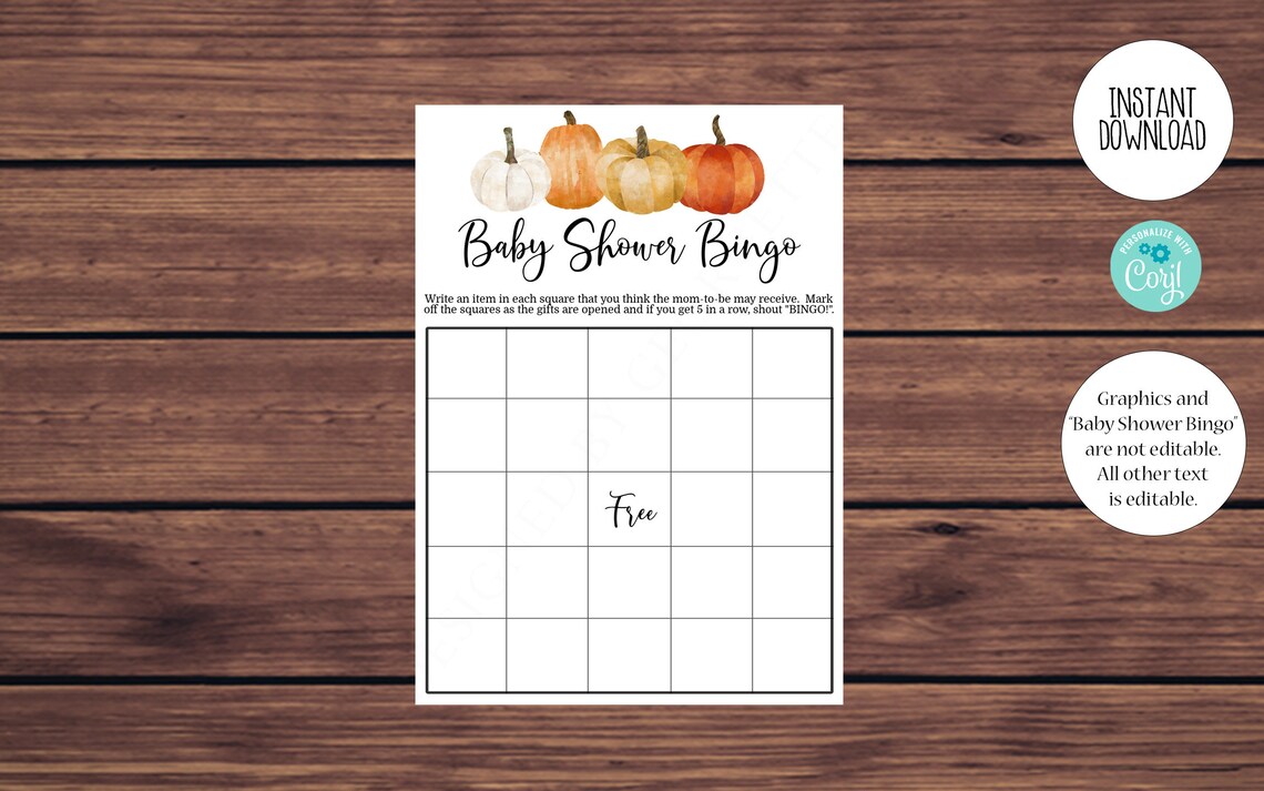 Editable Baby Shower Bingo Pumpkin Bingo Baby Shower Game - Etsy