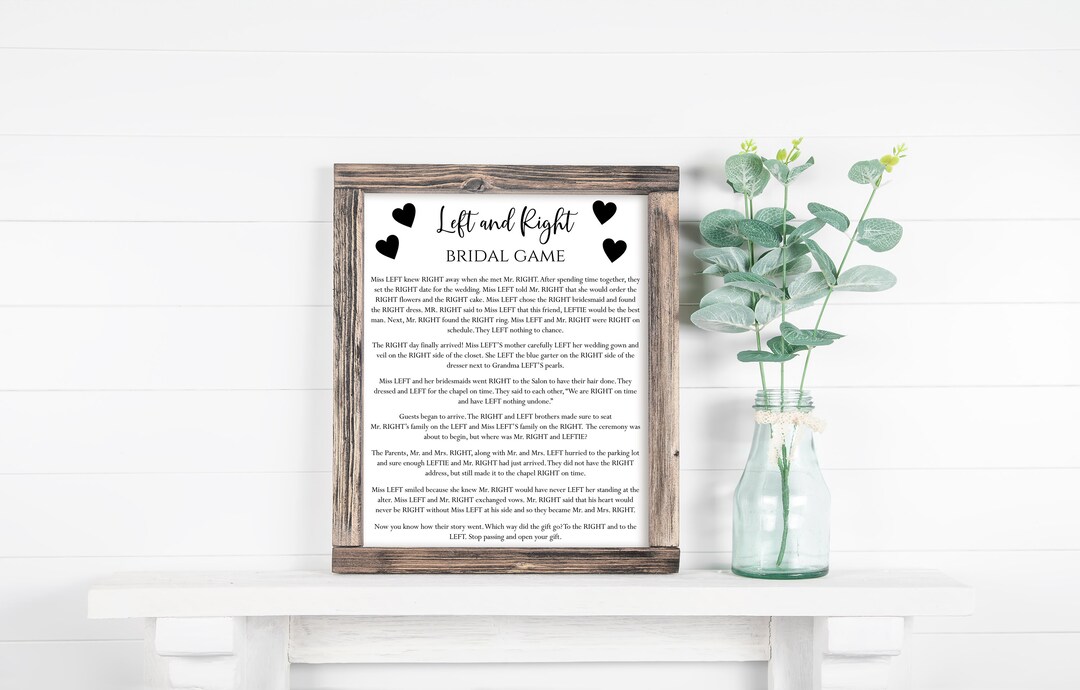 Left and Right Bridal Shower Game Pass the Prize Instant Download 505 Printable Not Editable - Etsy