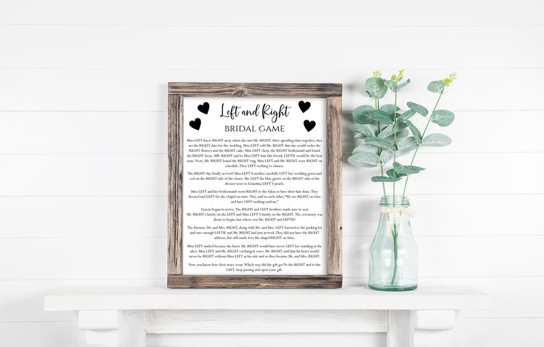 Left and Right Bridal Shower Game Pass the Prize Instant Etsy