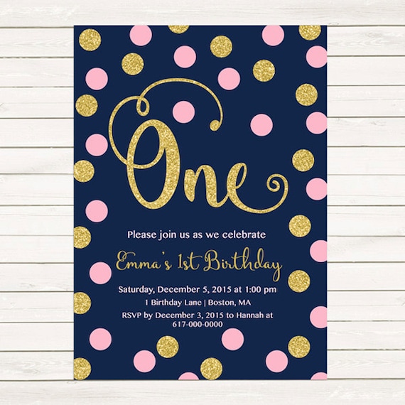 pink and gold 1st birthday invitation girl any age pink gold dots