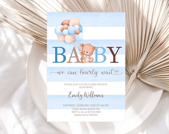 Babyparty Einladungskarten Mit Bären | 25 Karten + Umschläge | 10,2 X 15,2 Cm | Lila Bär Design