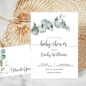 Greenery Baby Shower Invitation Set Editable Greenery Baby Shower Invitation Gender Neutral Baby Shower Instant Download 853