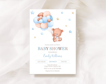 Editable Teddy Bear Baby Shower Invitation  Boy Baby Shower Invitation Blue and Brown Baby Shower  801 Printable Download Corjl Template