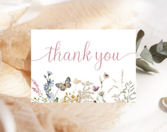 WildflowerThank You Card Editable Pink Floral Thank You Card Instant Download 822