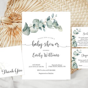 Greenery Baby Shower Invitation Set Editable Greenery Baby Shower Invitation Gender Neutral Baby Shower Instant Download 853