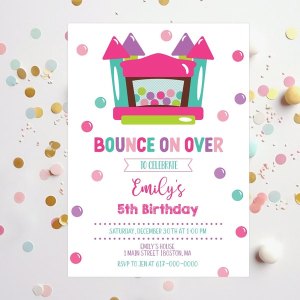 Bounce House Birthday Invitation Girl Pink Bounce Birthday Invitation Printable Instant Download Corjl Template 886