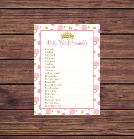 Princess Word Scramble Baby Shower Game, Pink and Gold Baby Word Scramble Shower Game, Instant Download PDF Printable 125 Il_570xn
