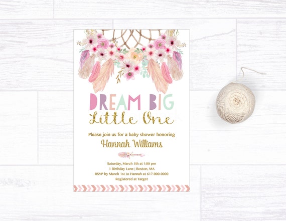 dream big little one baby shower invitations