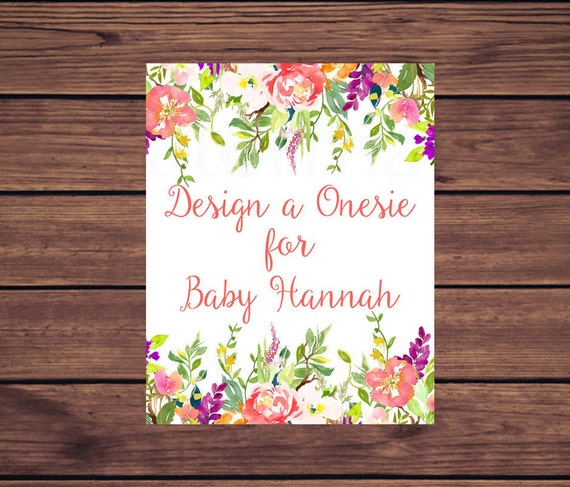 Design A Onesie Sign Coral Pink Floral Decorate A Onesie Instant