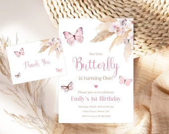 Butterfly Birthday Invitation Girl Pink Butterfly Birthday Invitation Set Any Age Printable Instant Download Editable Corjl Template 819