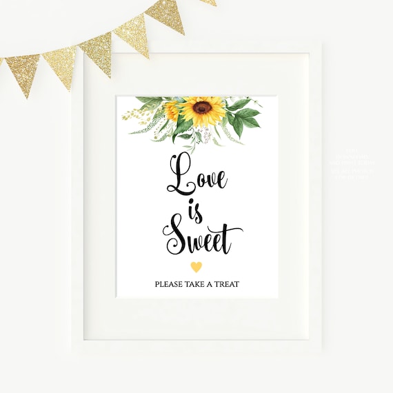 Love is Sweet Sign, Sunflower Love is Sweet Favor Sign, Bridal Shower Wedding Printable Instant Download 510 Il_570xn