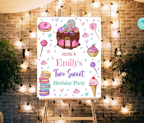 Two Sweet Birthday Welcome Sign, Pink Sweet Birthday Sign, Instant Download Printable Editable 817 Il_570xn
