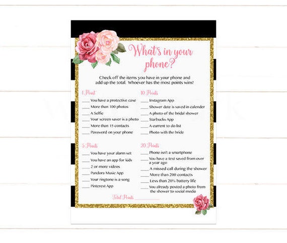 Bridal Shower Whats In Your Phone Printable