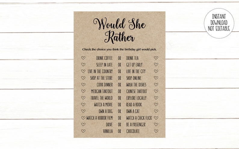 Twenty Questions Adult Birthday Game Bundle for her Favorite Memory Whats in Your Phone Instant 104 Printable Kraft Birthday Games