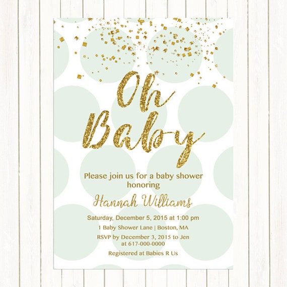 Mint Green And Gold Baby Shower Invitation Gold Confetti Baby Etsy Mint Green And Gold Baby Shower Invitation Gold Confetti Baby Etsy