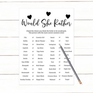 Editable Would She Rather Game, Kraft Bridal Shower Game, Printable ...