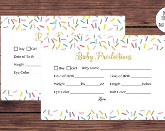 Baby Predictions. Sprinkles Prediction Card Instant Download PDF Printable 445