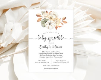 Editable Pumpkin Baby Sprinkle Invitation Fall Sprinkle Invitation Gender Neutral Baby Shower 854