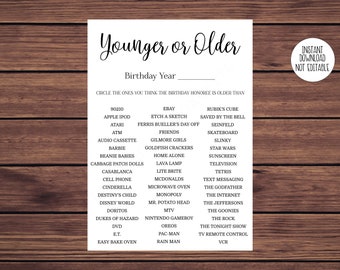 Birthday Younger or Older Younger or Older Game Adult Birthday Instant Download Printable 104