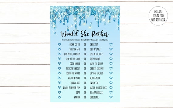 Birthday Would She Rather Blue Would She Rather Birthday Game Adult Birthday Instant Download Printable 123