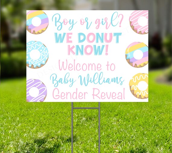 Donut Gender Reveal Drive By Honk Yard Sign, Donut Know Party Lawn Sign, Pink Blue Yard Sign Printable Il_570xn