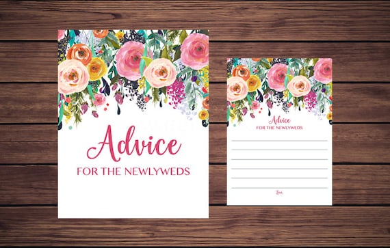 Advice for the Newlyweds Cards and Sign, Floral Bridal Advice for the ...